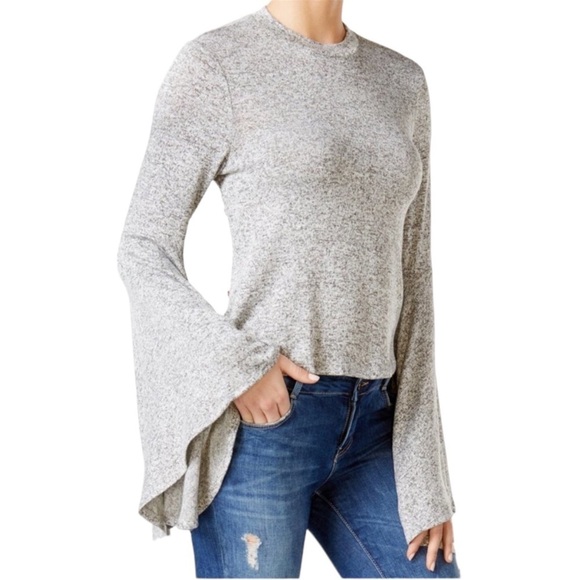 BAR III Bell Sleeve Melange Pullover in Natural Heather/Cream Knit Size S  NWT - Picture 1 of 6